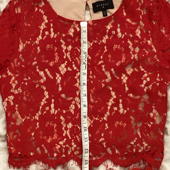 ❤️EVERLY❤️ Anthropologie Red Lace Two Piece Dress (Cropped Top and Skirt) Size S - Picture 12 of 16